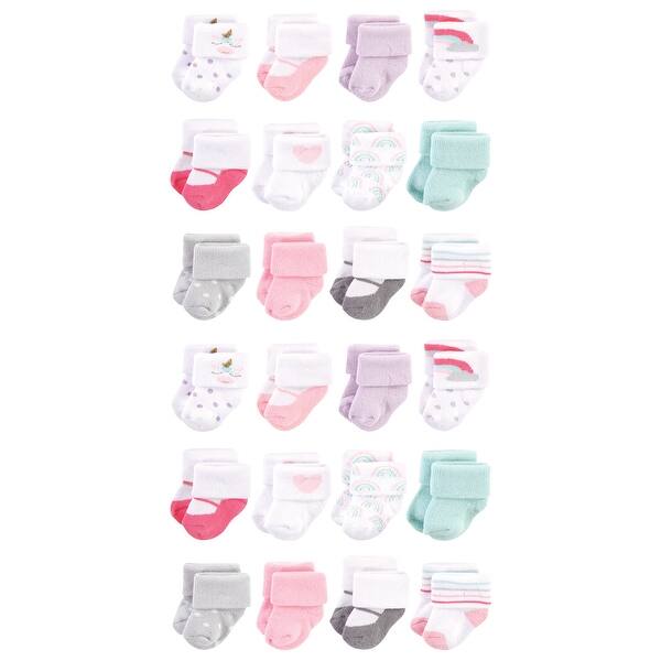 slide 1 of 1, Hudson Baby Cotton Rich Baby Terry Socks 24-Pack, Pink Unicorn, 0-3 Months - Pink Unicorn Pink Unicorn - 0-3 Months
