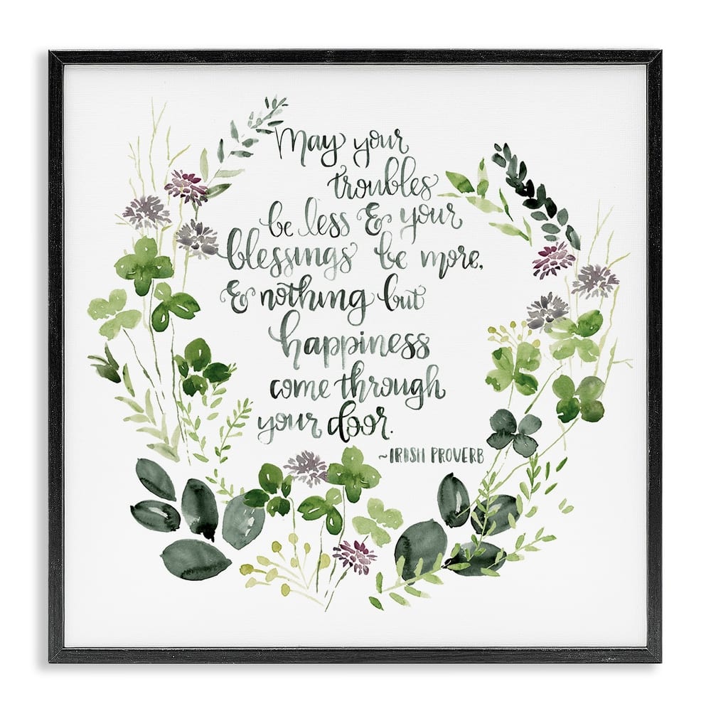 Stupell Troubles Be Less Irish Proverbs Wildflower Wreath Framed Wall Art