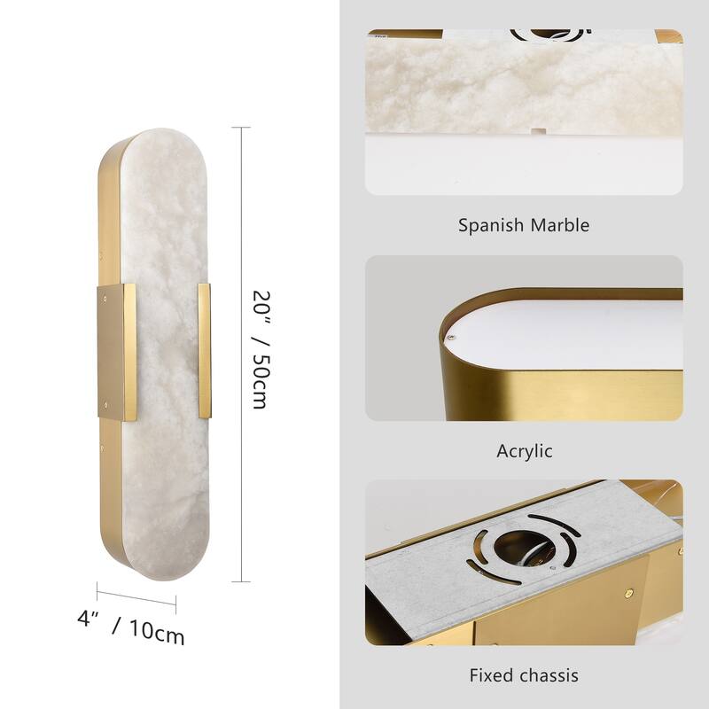 Natural Marble and Gold Wall Sconce Set of 2