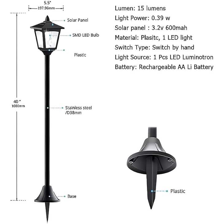 2 Pack Solar LED Lamp Post Lights IP65 Waterproof for Yard Pathway - 40''