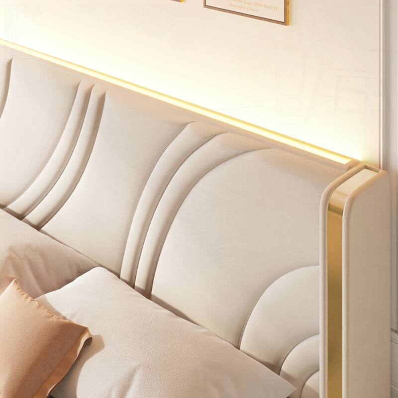 Velvet Platform Bed with Wingback Headboard and RGB Light