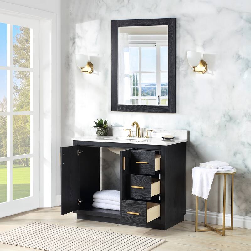 Altair Gazsi Bathroom Vanity with Composite Stone Countertop with Mirror