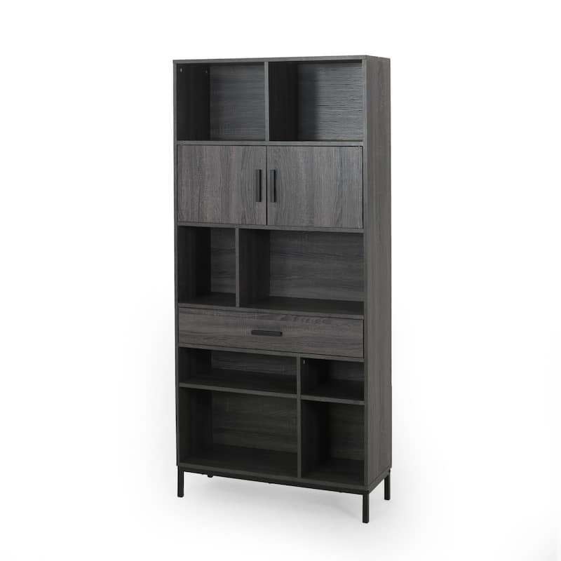 Eby Cube Bookcase, 6 Storage Spaces, Drawer, Cabinet 67 Inch Dark Gray