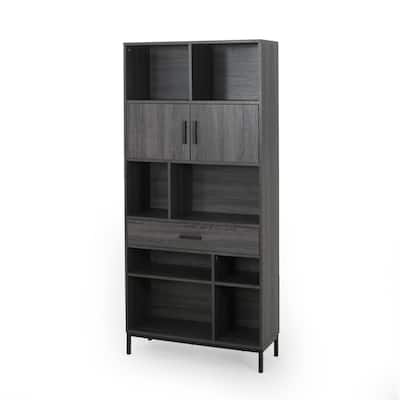 Eby Cube Bookcase, 6 Storage Spaces, Drawer, Cabinet 67 Inch Dark Gray