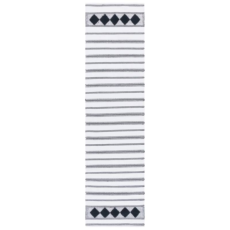 SAFAVIEH Handmade Flatweave Montauk Sietske Boho Stripe Cotton Rug - 2'3" x 9' Runner - Black/Ivory