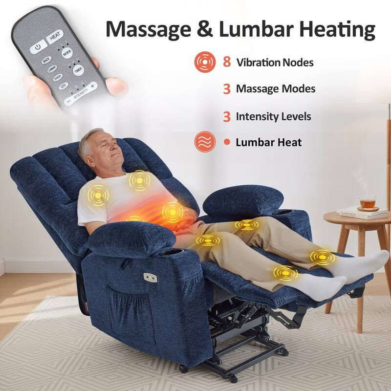 Power Lift Recliner Chair for Elderly, Massage and Heat, Faux Leather & Fabric