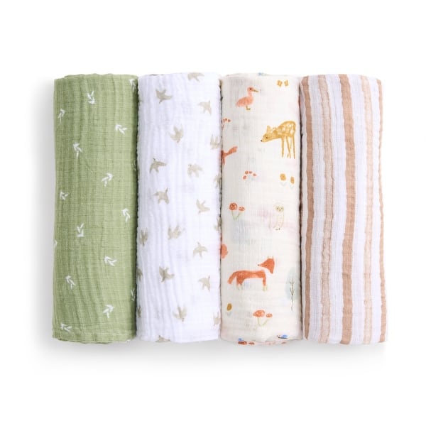 slide 2 of 5, aden + anais essentials cotton muslin swaddle blanket 4 pack sage woodland