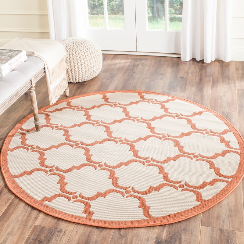 SAFAVIEH Courtyard Charleen Indoor/ Outdoor Waterproof Patio Backyard Rug - 5'3" Round - Beige/Terracotta
