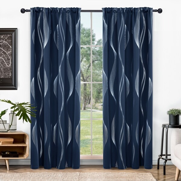 Deconovo Back Tab Rod Pocket Silver Wave Curtains(2 Panel) - Bed