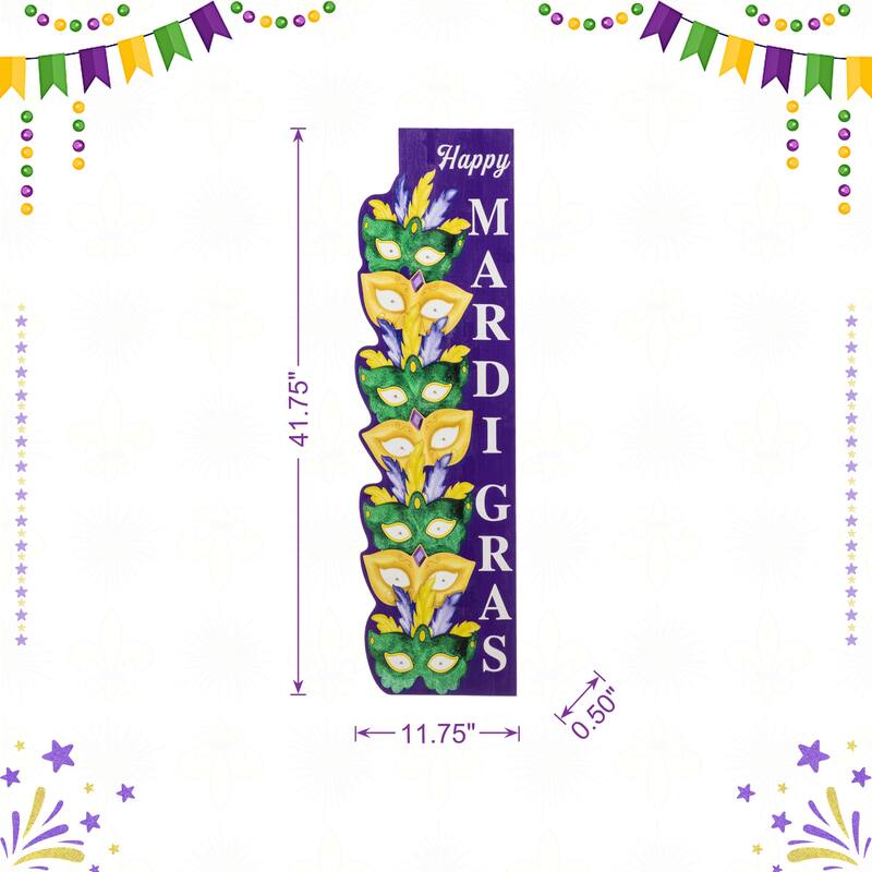 Glitzhome 41.75"H Mardi Gras Lighted Wooden Stacked Masks Porch Decor w/Timer