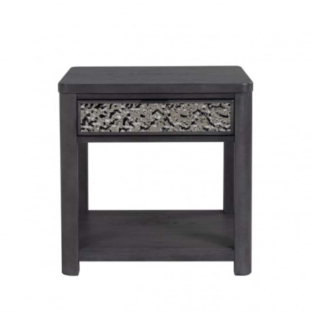 Zoko Side End Table, 1 Drawer, 1 Shelf, Ash Gray Rubberwood, 24 Inch