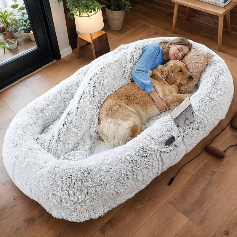 Human Dog Bed, Washable Faux Fur Dog Bed for People Doze Off, Napping Orthopedic Dog Bed
