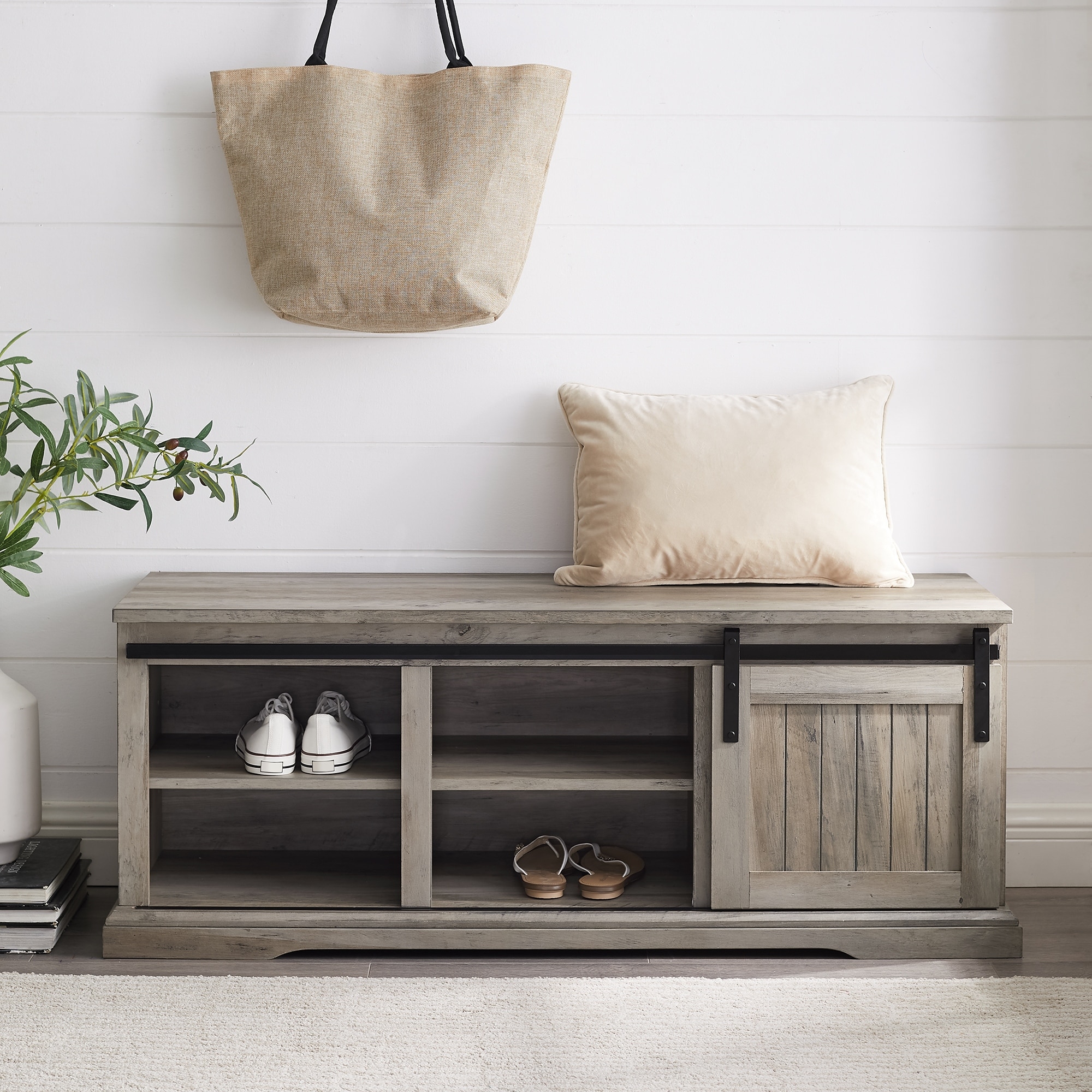 Shop The Gray Barn Sliding Groove Door Entry Bench Overstock