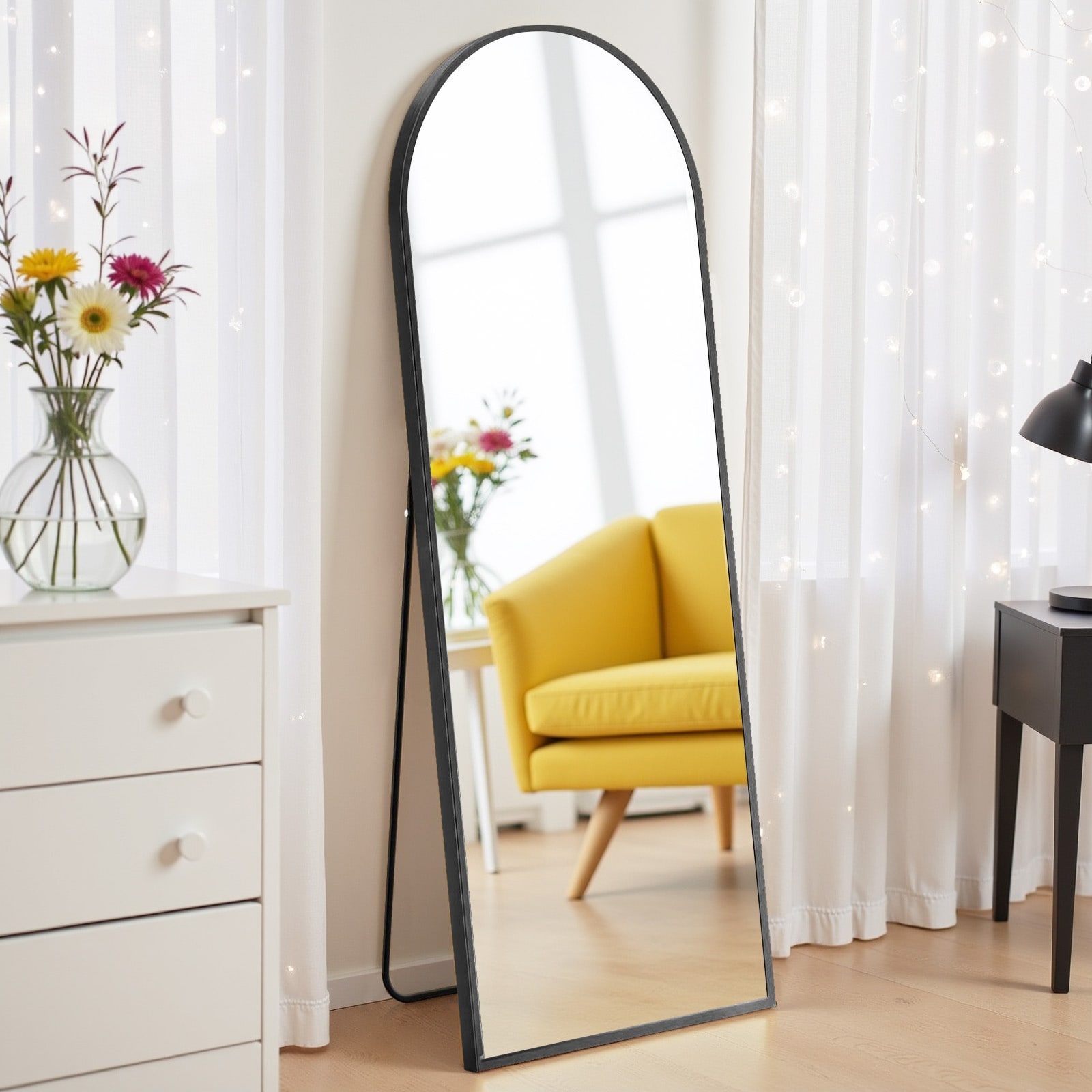 Full Length Mirror with Stand, Floor Mirror with Aluminum Alloy Frame for Bedroom, Standing Full Body Mirror for Wall, Cloakroom