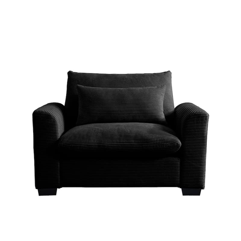 Corduroy Single Sofa Chair, Oversized Deep Seat Accent Couch Chair, Single Chair with Waist Pillow for Living Room, Bedroom