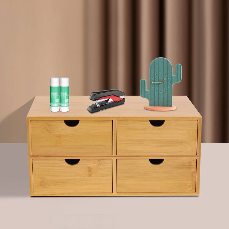 Bamboo Desktop Stackable Office Home Desk Storage Box - Wood-4 Drawer