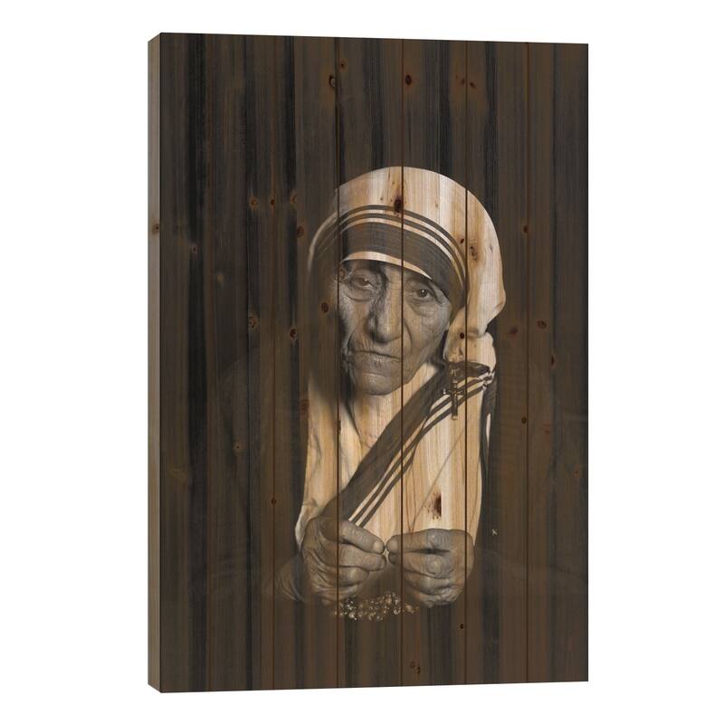 Mother Teresa Photograph Print On Wood by Unknown Artist - Multi-Color - 26x18x1.5