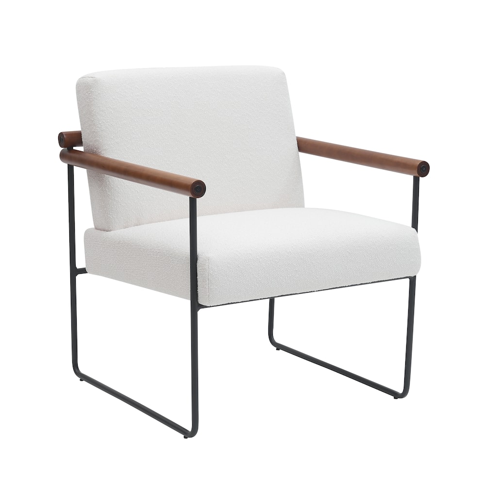 Modern Boucle Accent Armchair - Comfortable Upholstered Lounge Chair with Curved Armrests, Stylish Minimalist Chair