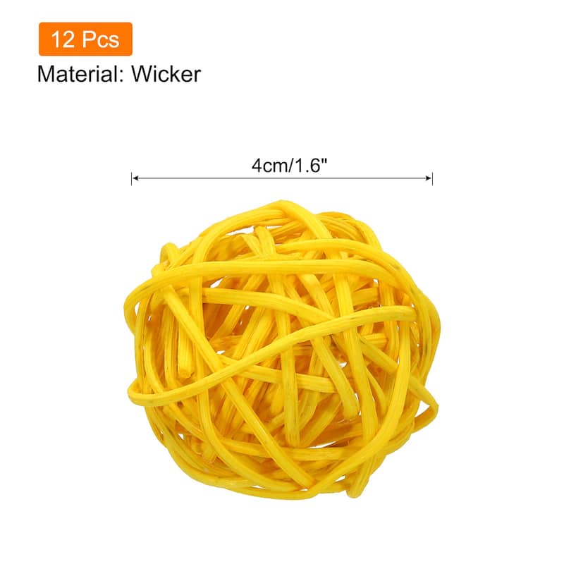 12 Pcs Wicker Rattan Balls 1.6 Inch Rattan Decorative Balls - Yellow