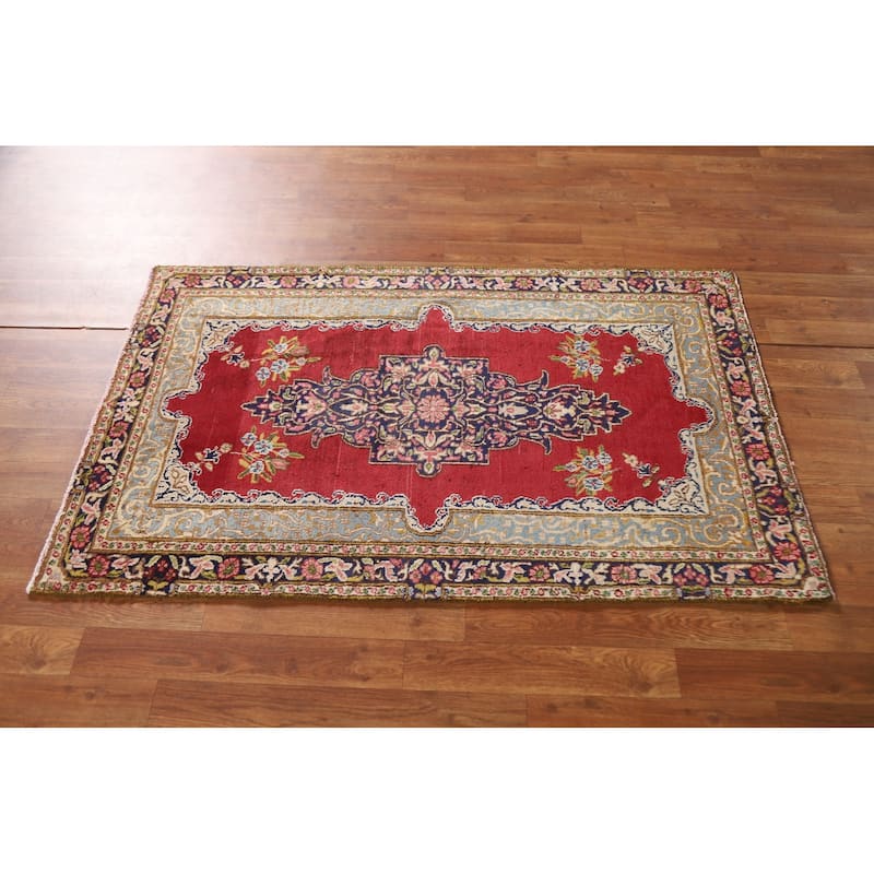 Geometric Kerman Persian Vintage Area Rug Handmade Wool Carpet - 2'10"x 4'7"