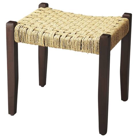 Solid Wood and Woven Jute Stool