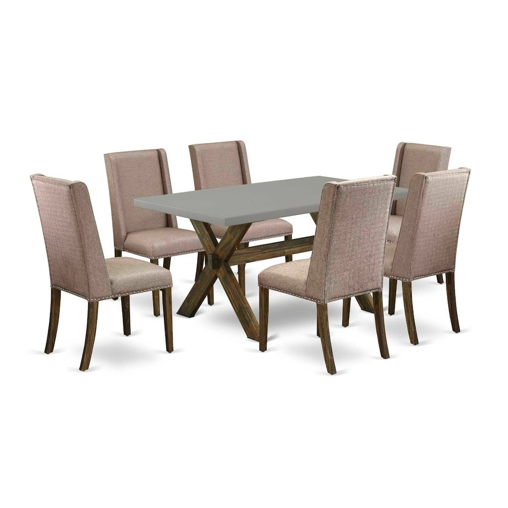 HomeStock 7-Pc Rectangle Natural Oak Finish Solid Wood Top Dining Table with 6-Chairs