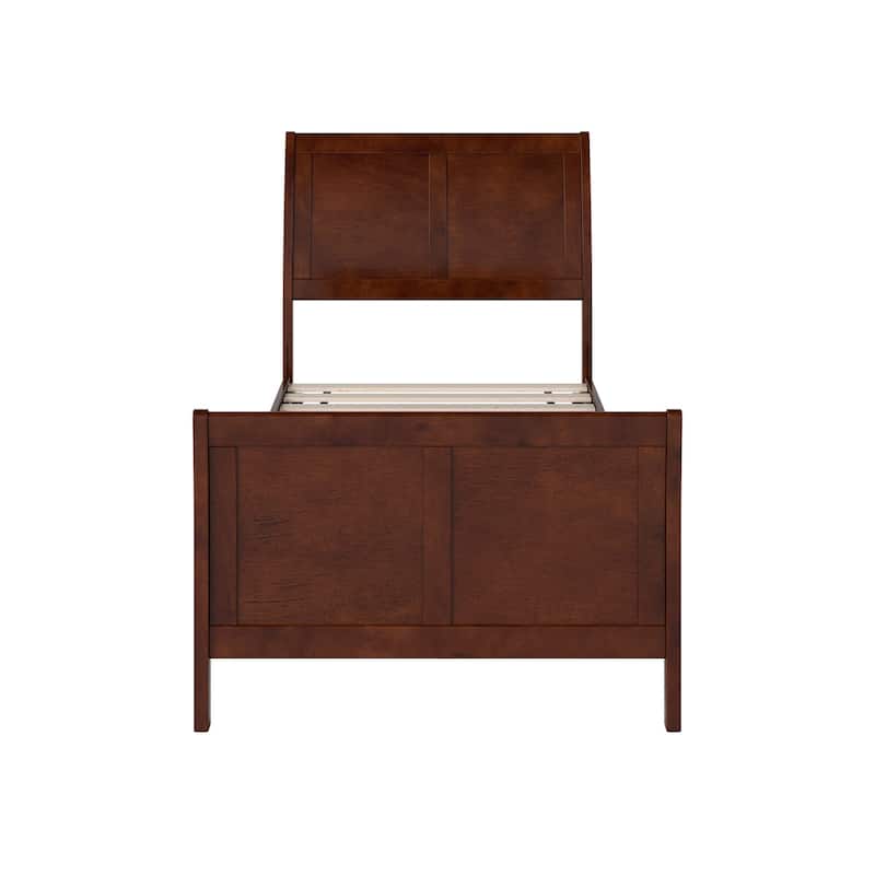 Twin XL Platform Bed Wood Sleigh Bed Low Profile Modern Bed Walnut Finish