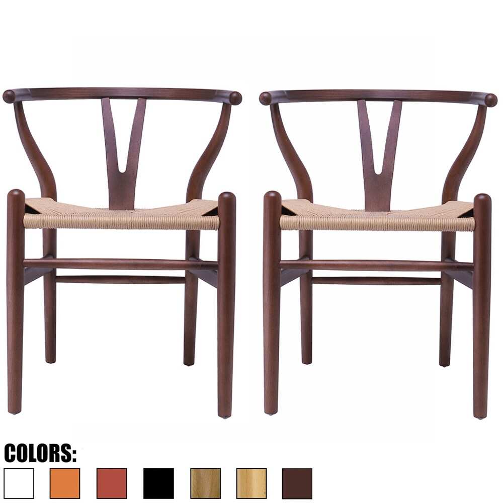 Shop 2xhome Set Of 2 Modern Dark Wood Dining Chair With Back Y Arm Armchair Hemp Seat For Home Restaurant Office Desk Task Work Overstock 27698353