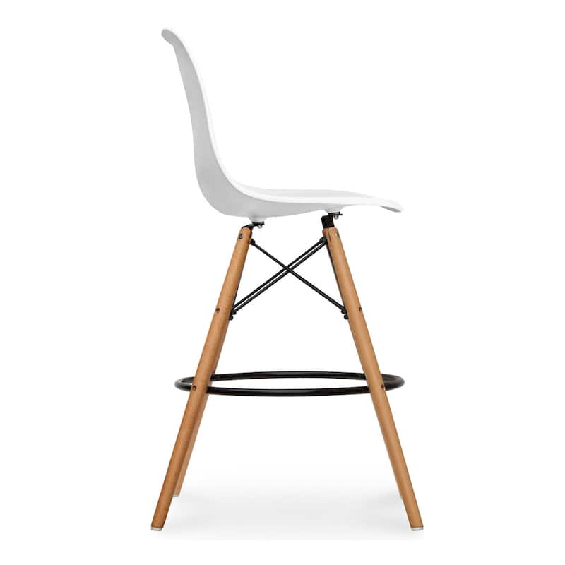 Plastic Seat Brown Wood Counter Height Bar Chair with Footrest - 21” x 22” x 41” (D x W x H)