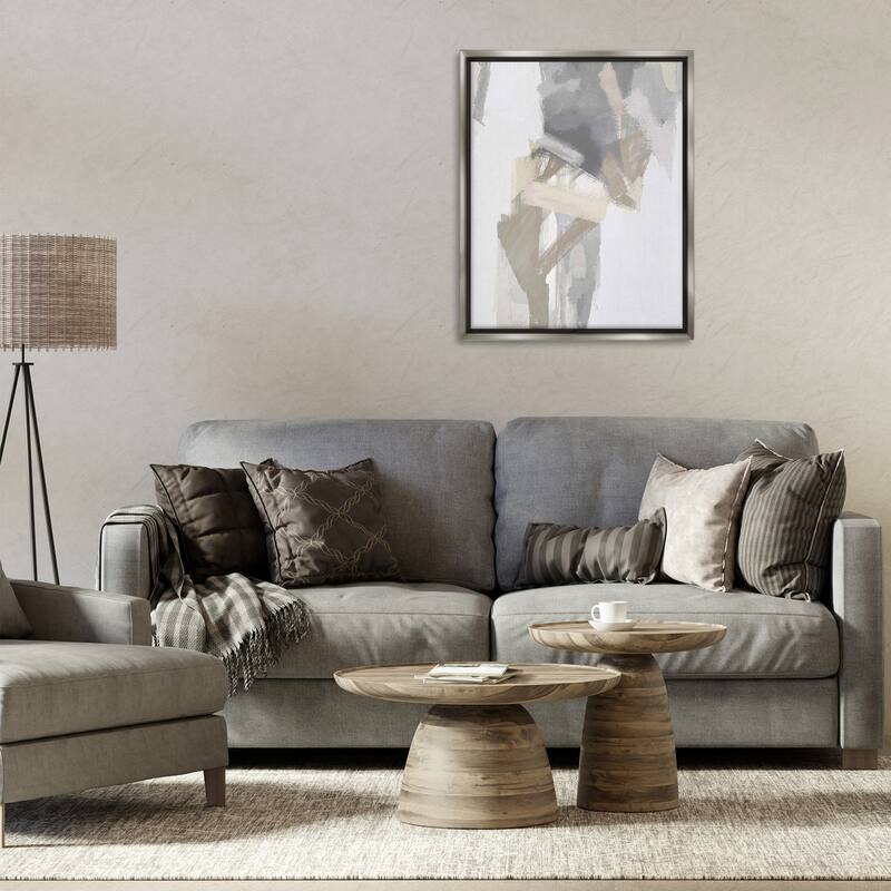Stupell Elegant Grey & Beige Streaks Framed Floater Canvas Wall Art Design By Rachel Springer