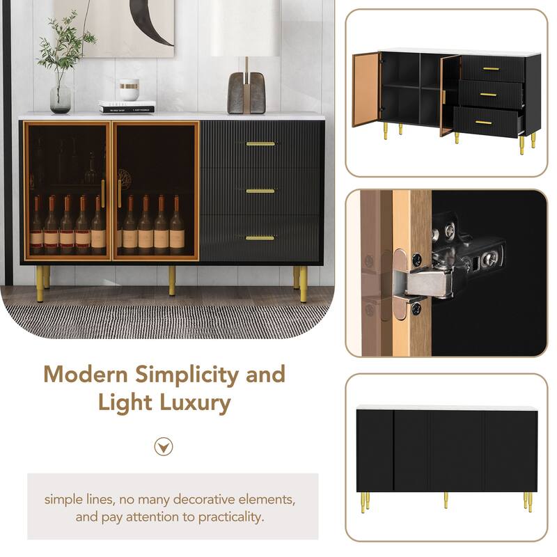 Modern Sideboard with Metal Legs and Handles - 60"W x 16"D x 36"H