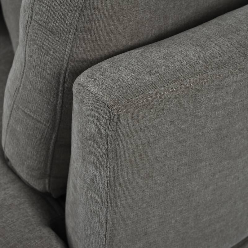 Curved Chenille Fabric Sofa with 3 Pillows, Removable Cushions, Wood Frame for Living Room