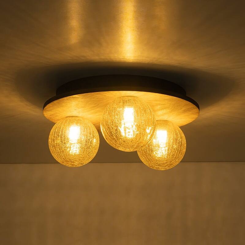 Italy Vintage Wood 3-Light Glass Globe Semi Flush Mount