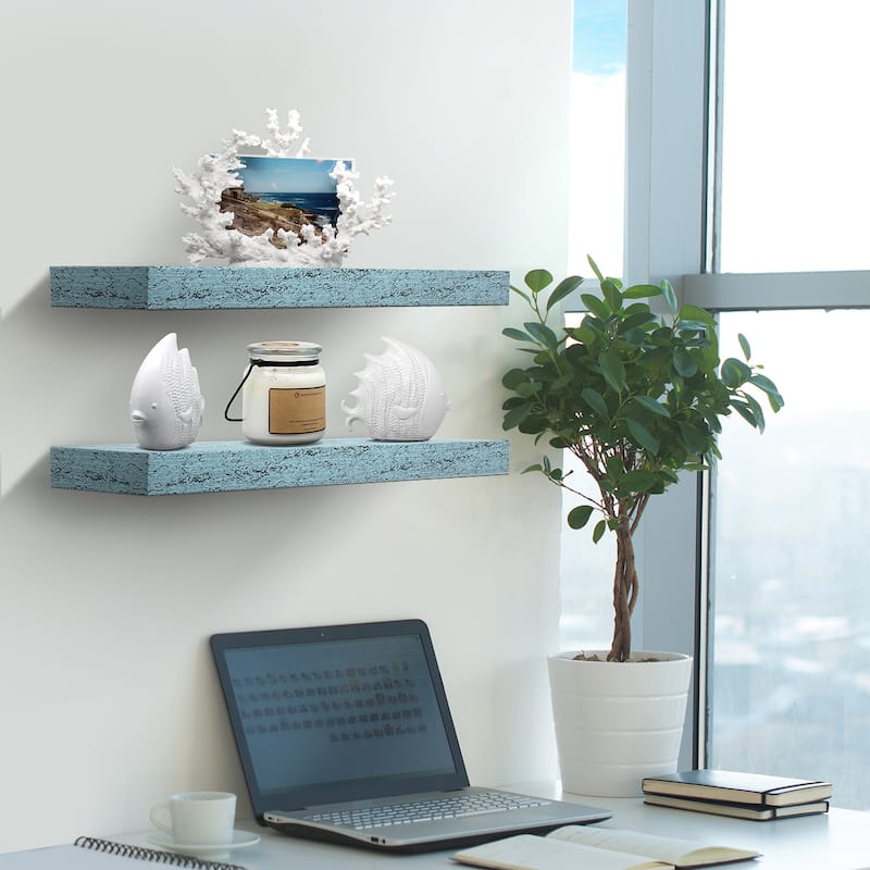 Sorbus Set of 2 Wall Mounted Nightstand Floating Shelves, Nautical/Coastal Styles with Distressed Finish
