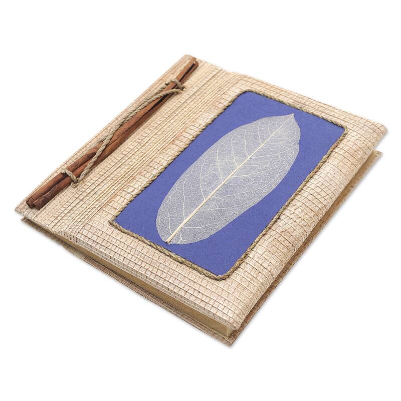 Novica Handmade Blue Leaf Natural Fiber Journal