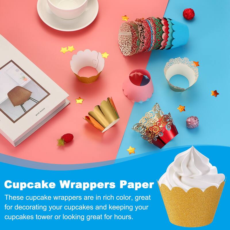 Cupcake Wrappers Paper, 50 Pack Baking Cups Standard Wave Decor