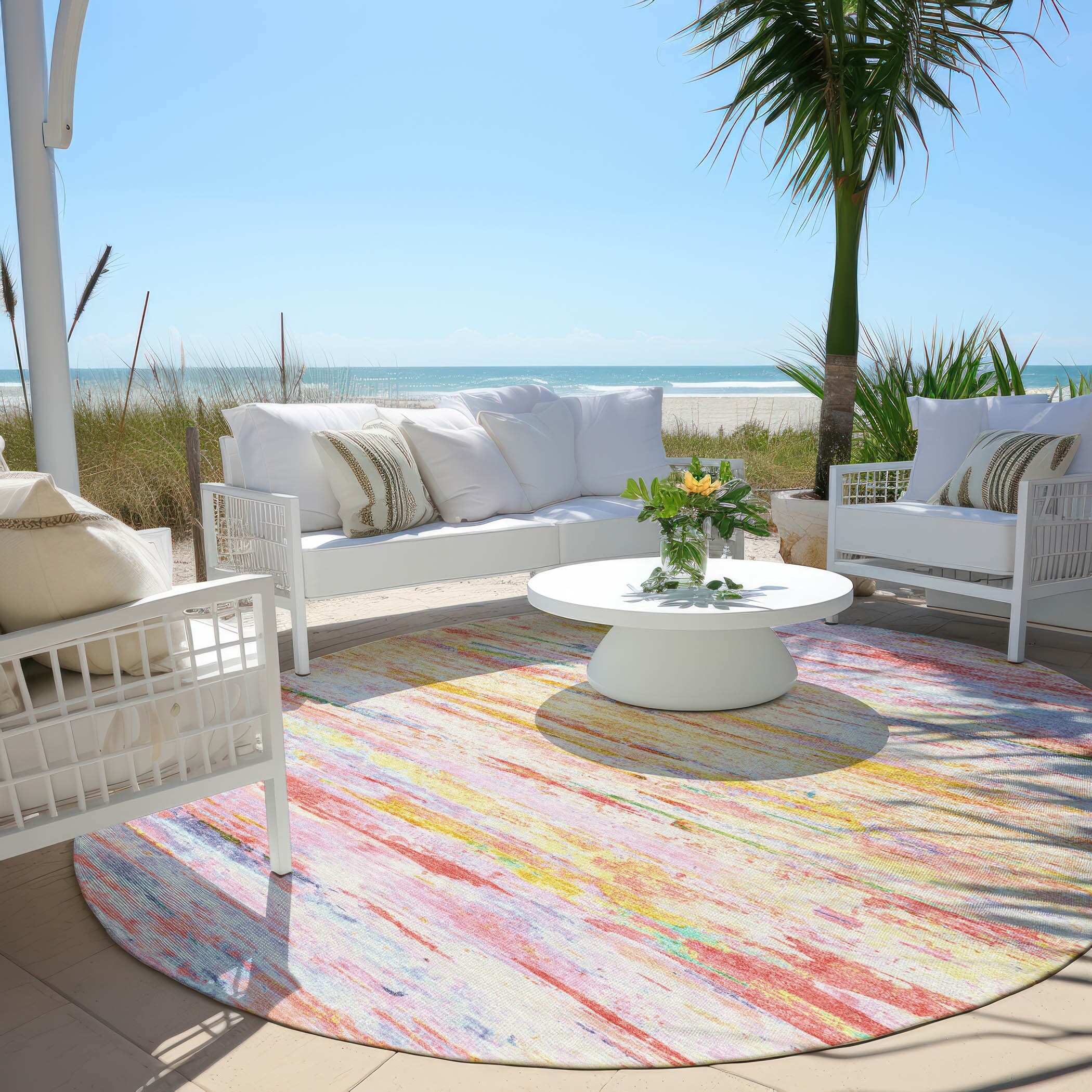 Machine Washable Indoor/Outdoor Modern Ripples Chantille Rug