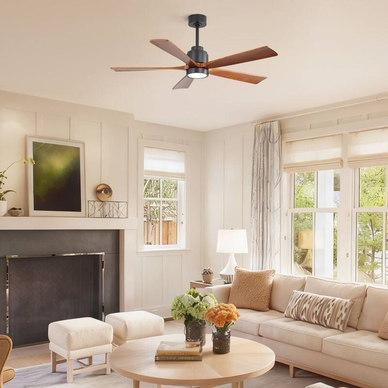 52" Solid Wood Noiseless Ceiling Fans with Dimmable LED Light Optional and Remote, 6-Speed Reversible DC Motor,Smart Optional