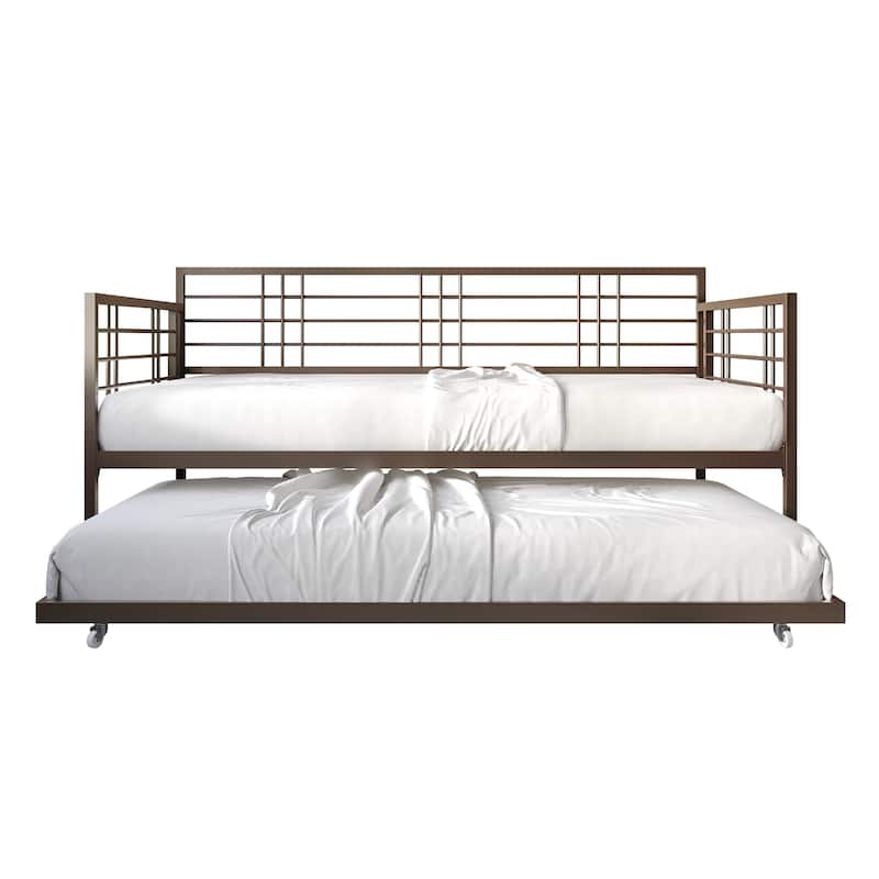 CraftPorch Contemporary Twin Size Metal Daybed with Trundle - Brown