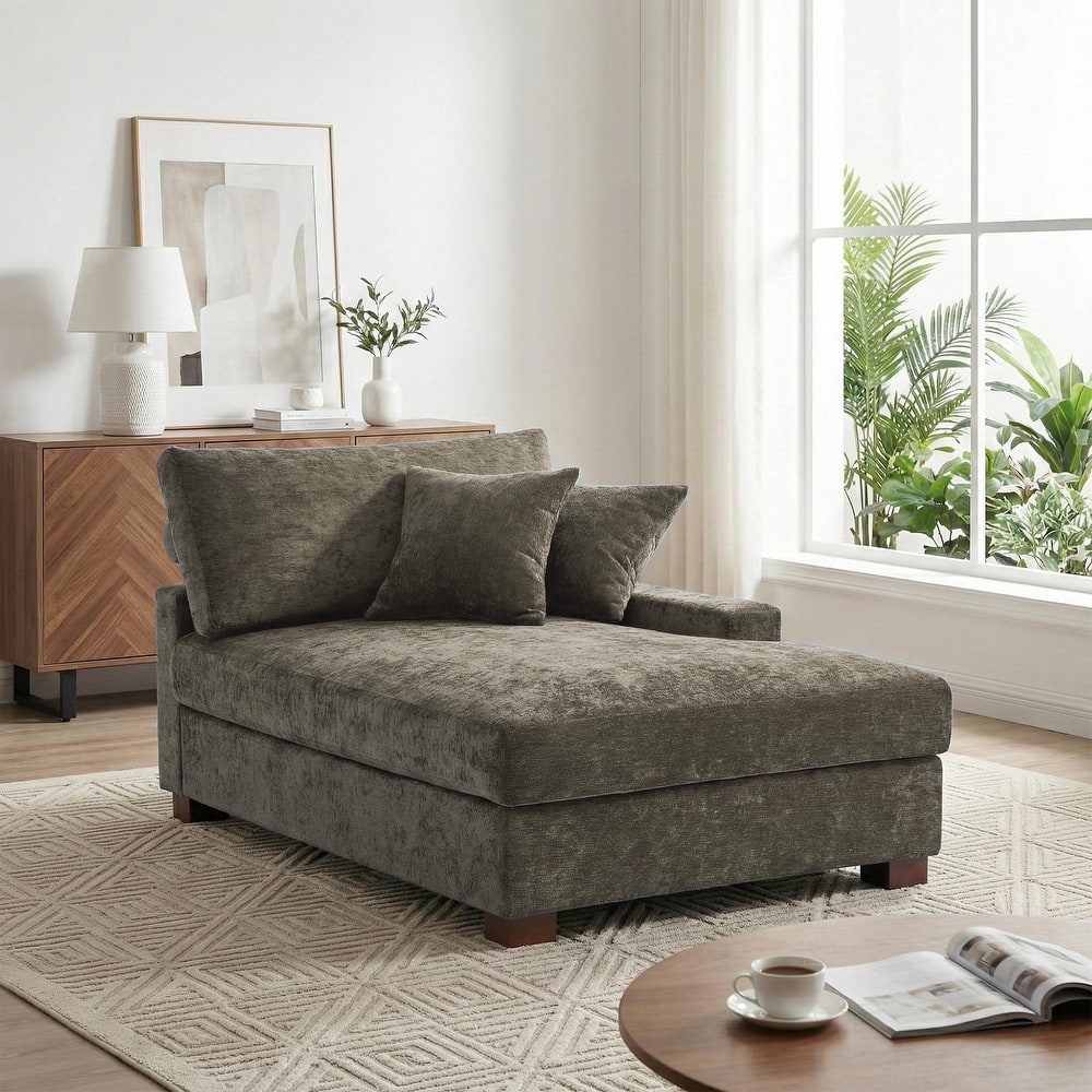 40.8"W Modern Chenille Upholstered Chaise Lounge with Pillow