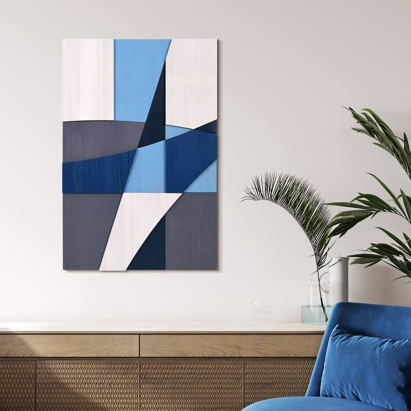 Empire Art Direct Whispers of Blues Hand Made & Hand Finished Solid Wood Abstracts Wall Art
