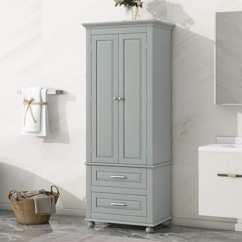 Merax Tall Storage Cabinet with Two Drawers - Grey