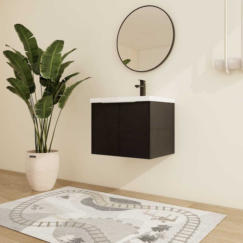 Malwee 24"/30" Floating Bathroom Vanity, Modern Wall Mounted Bathroom Vanity with Resin Sink and Soft Close Door