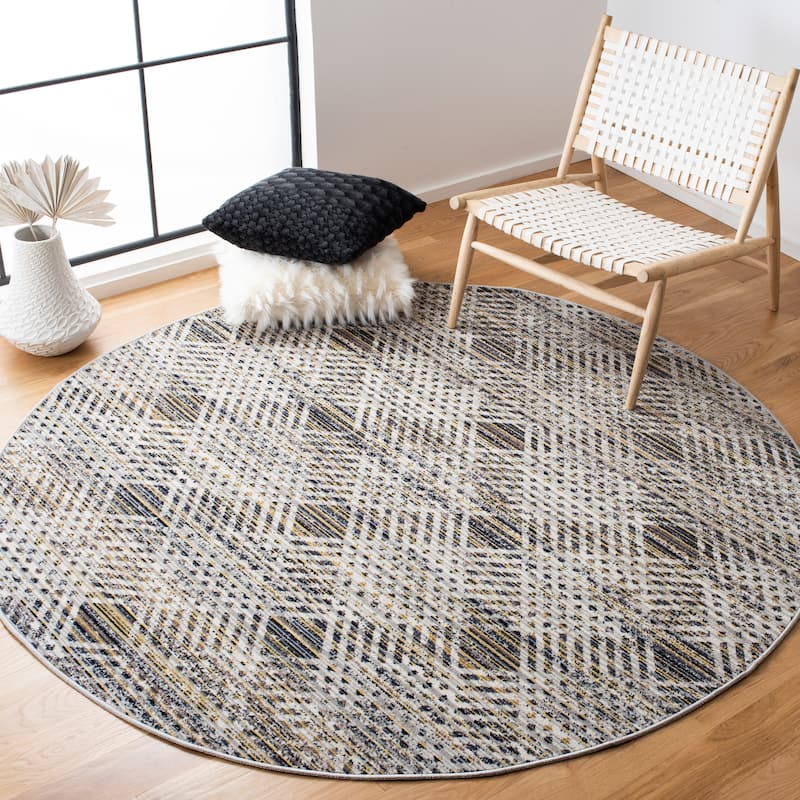 SAFAVIEH Montage Ausonia Indoor/ Outdoor Waterproof Patio Backyard Rug - 6'7" Round - Dark Grey/Grey