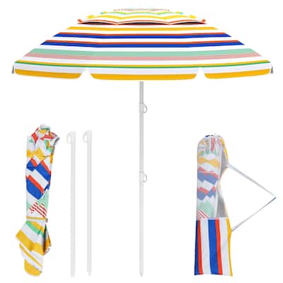Multi-Color Polyester Metal Beach Umbrella with Tilt and Carry Bag