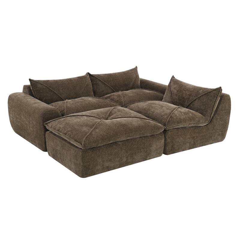 L-Shape Sectional Sofa with Ottoman, Chenille Sofa with Integrated Backrest & Seat Cushion, Fully Compressed Foam 4 Seat Sofa