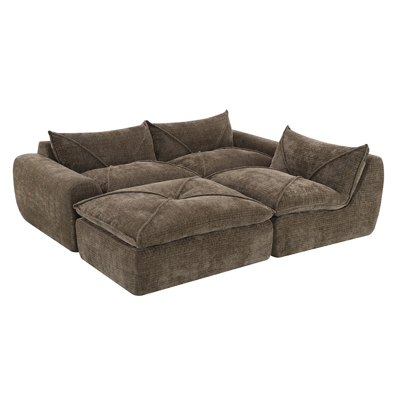 Particle Chenille Sectional Sofa Pull-line Pull-point Design Sofa with Movable Ottoman