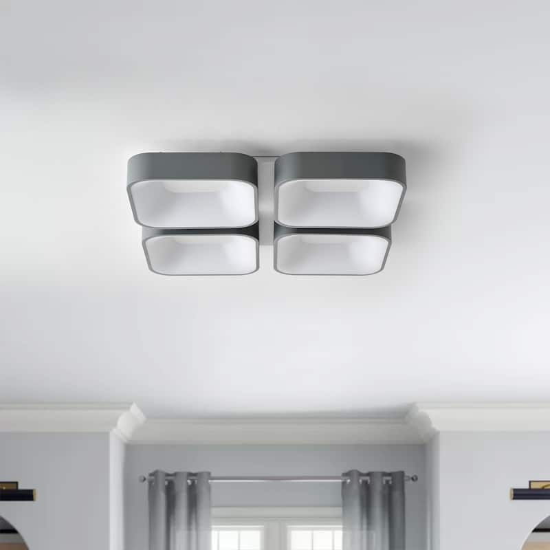 Modern White 4-Light Square LED Flush Mount Ceiling Light
