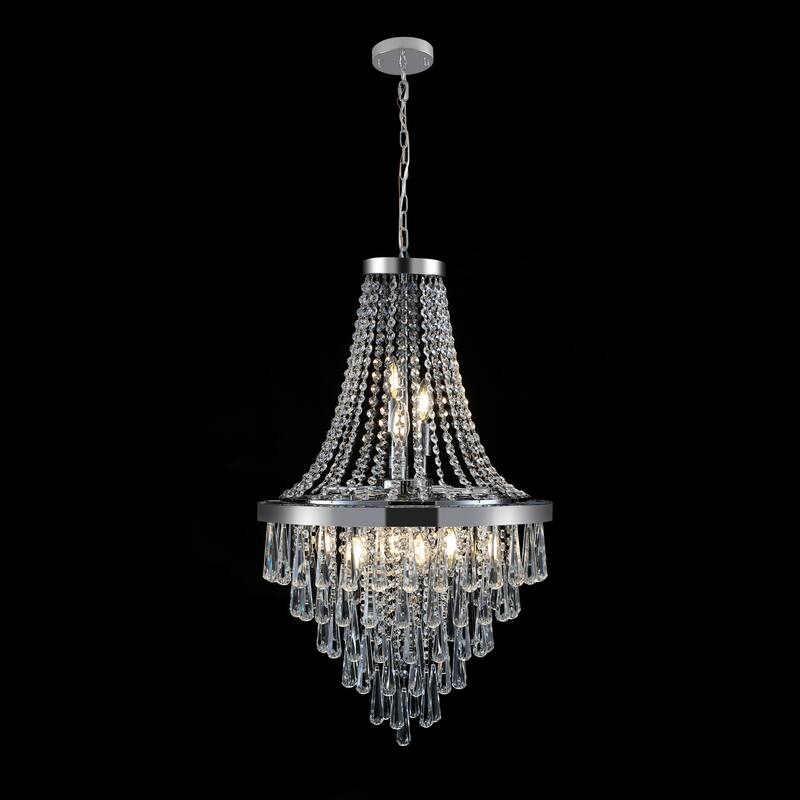 Modern 20" Adjustable Height Chrome Crystal Chandelier 11-Light
