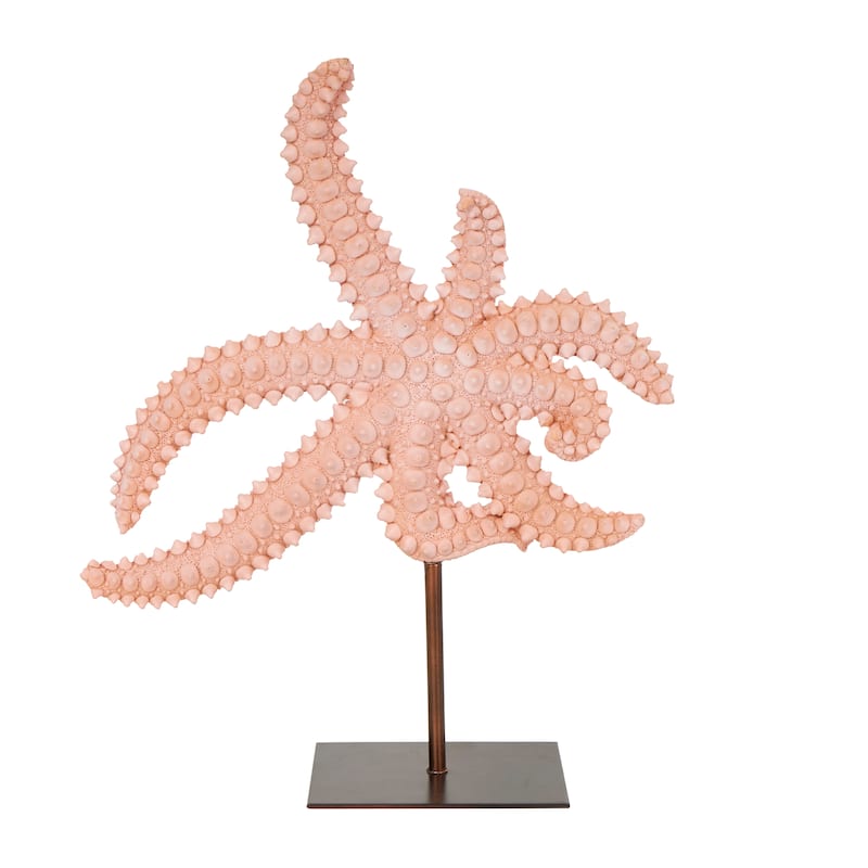 Pink Polystone Textured Starfish Sculpture with Copper Stand